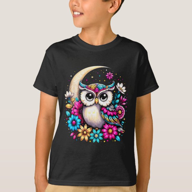 Camiseta Floral Owl And Moon  (Frente)