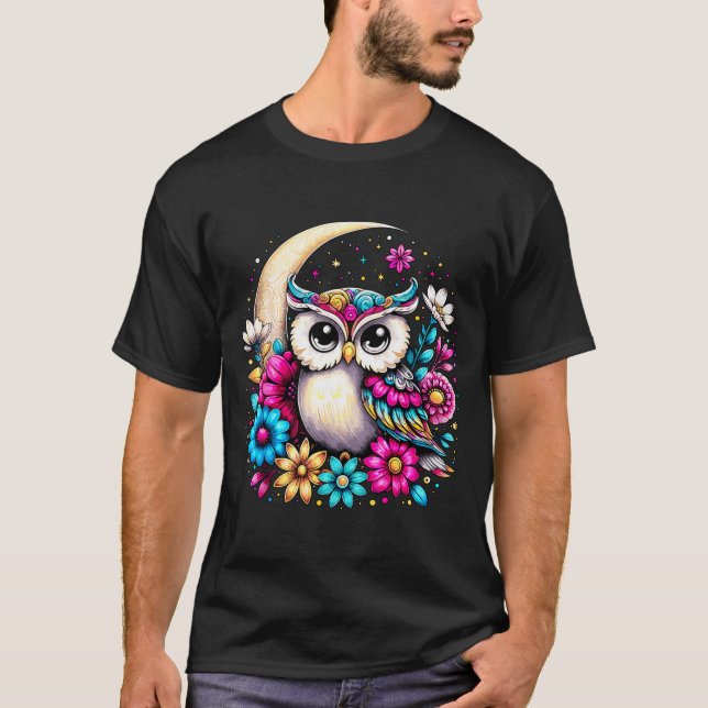 Camiseta Floral Owl And Moon  (Frente)