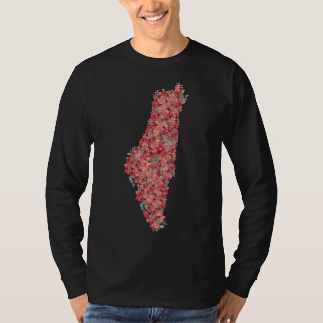 Camiseta Floral Palestine mapeia a liberdade de arte para p (Frente)