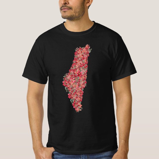 Camiseta Floral Palestine mapeia a liberdade de arte para p (Frente)