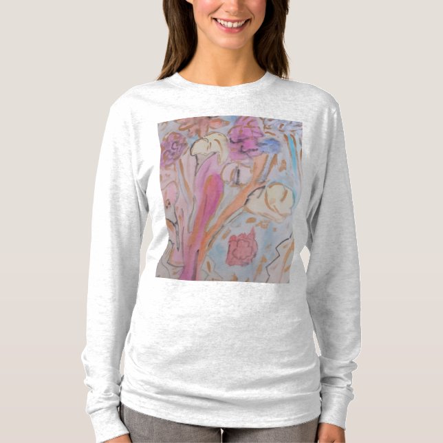 Camiseta Floral Pastel Abstrato (Frente)