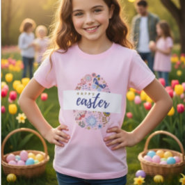 Camiseta Floral Pattern Egg Happy Easter Girls T-Shirt