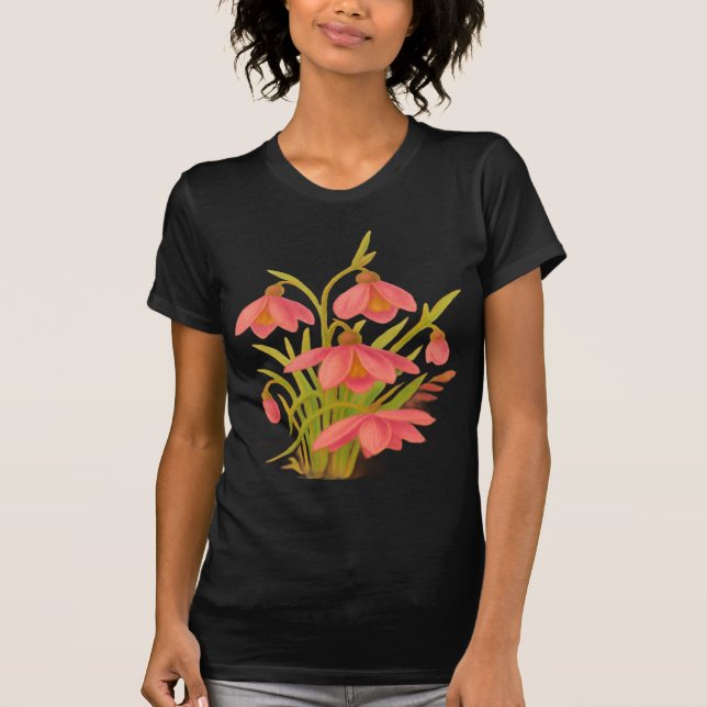 Camiseta Floral Preta, Rosa e Verde (Frente)