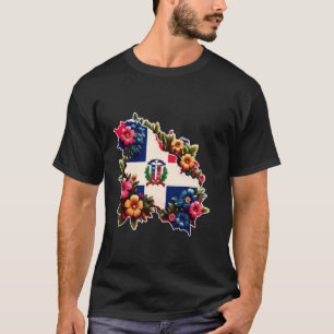 Camiseta Floral República Dominicana Mapa Bandeiras Mulhere