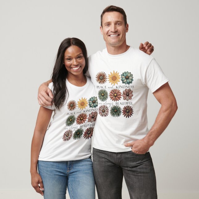 Camiseta Floral Retro Paz e Bondade (Unissex)