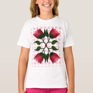 Camiseta Floral Retro Vermelho Arte Popular com Padrão de B