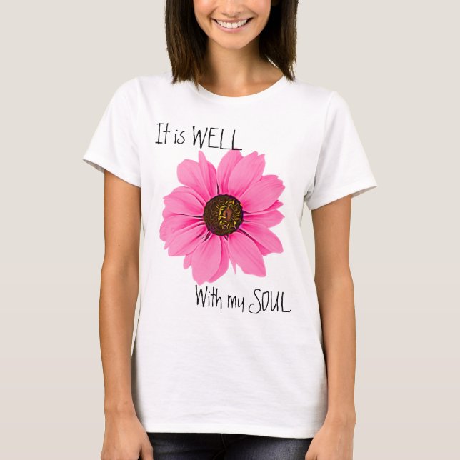 Camiseta Floral Rosa Está Bem Com Minha Alma Inspirativa (Frente)