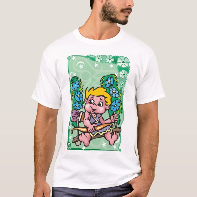 Camiseta Floral Sagittarius Archer, criança, flores azuis (Frente)