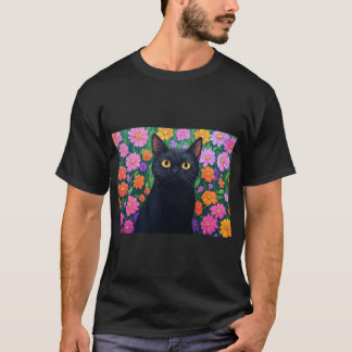 Camiseta Floral Serenity: The Black Cat