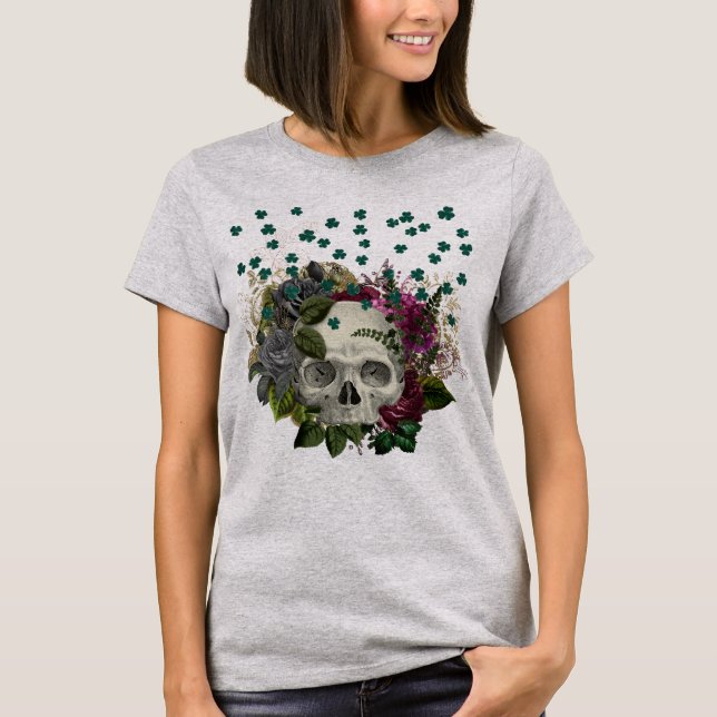 Camiseta Floral Shamrock Skull (Frente)
