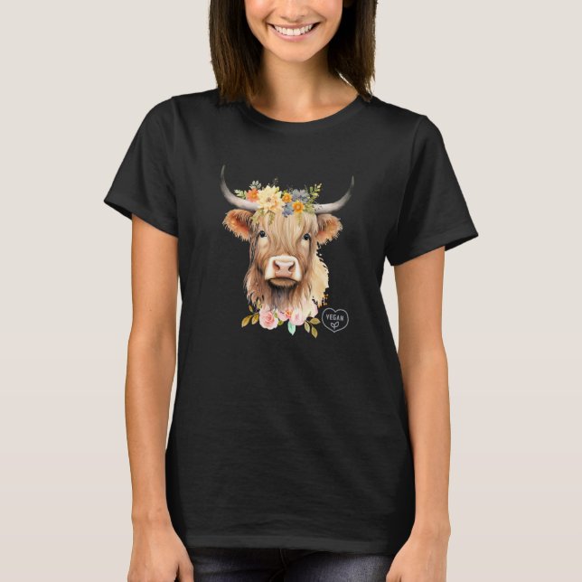 Camiseta Floral Shetland Cow Vegan Awareness (Frente)