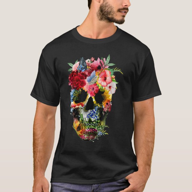 Camiseta Floral Skull Dead Sugar Skull For Women Flower Sku (Frente)