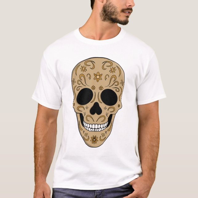 Camiseta Floral Sugar Skull Dia de los Muertos (Frente)
