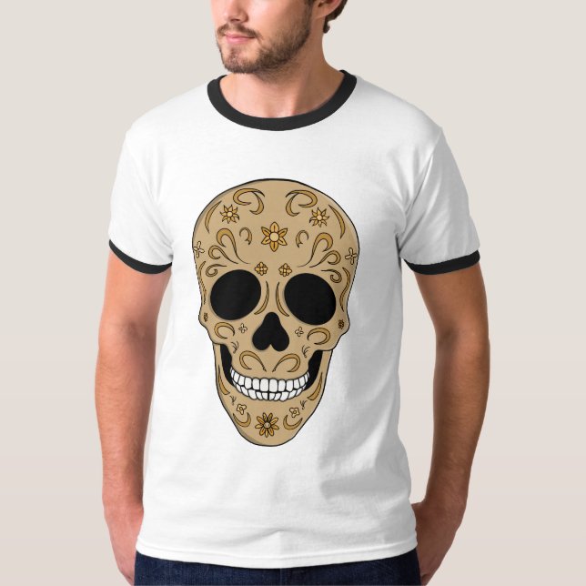 Camiseta Floral Sugar Skull Dia de los Muertos (Frente)