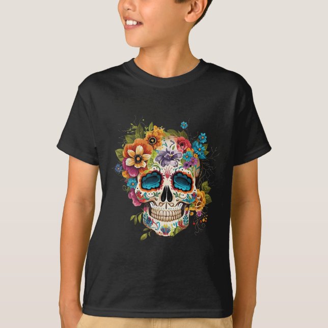 Camiseta Floral Sugar Skull Dia De Los Muertos Gothic Day O (Frente)