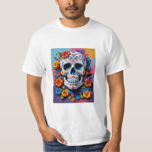 Camiseta Floral Sugar Skull Fiesta Art Shirt