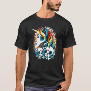 Camiseta Floral Sugar Skull Unicorn Halloween Figurume
