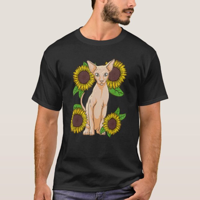 Camiseta Floral Sunflower Sphynx Cat Lover (Frente)
