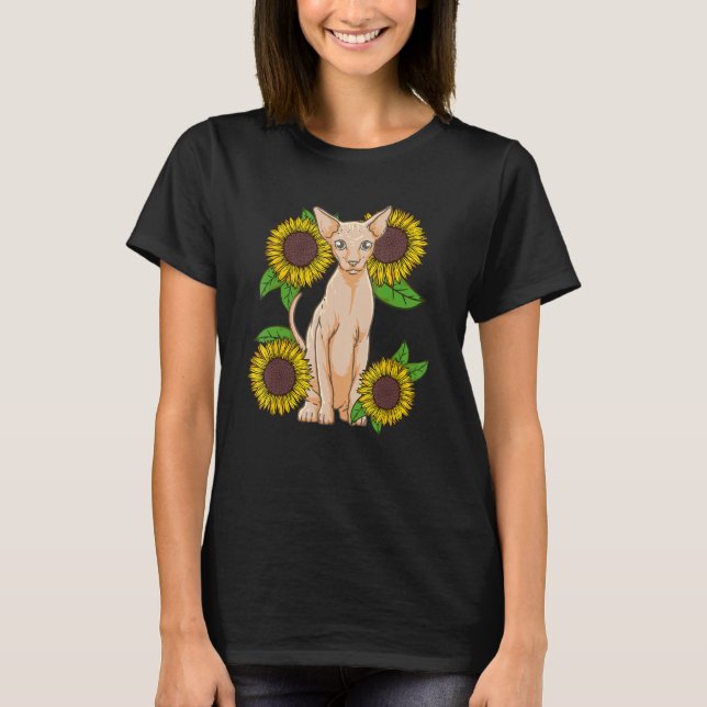 Camiseta Floral Sunflower Sphynx Cat Lover (Frente)