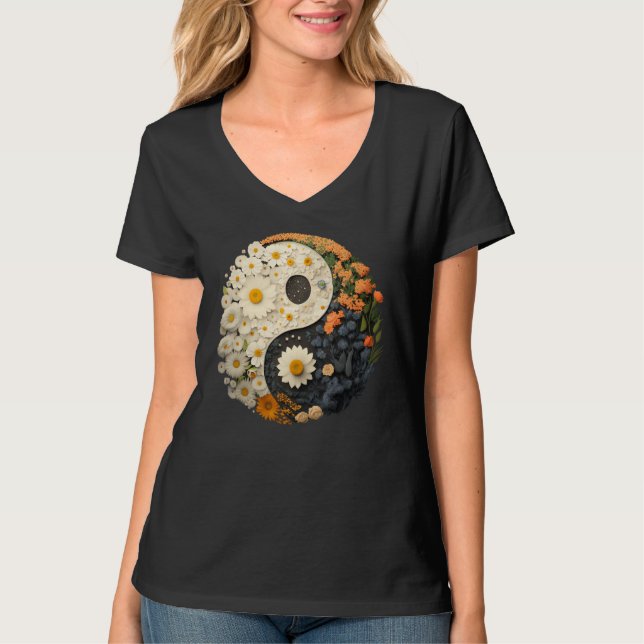 Camiseta Floral Taoism Yin Yang Symbol on Flower Taijitu Yi (Frente)