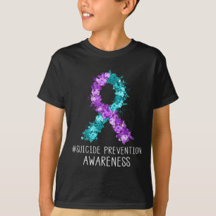 Camiseta Floral Teal Roxo-Rupa-Fita Prevenção Suicida