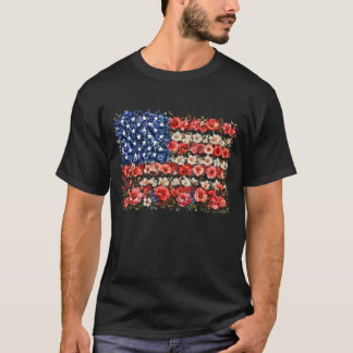 Camiseta Floral USA Bandeira Americana 4 de Julho