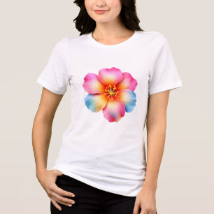 Camiseta Floral Vermelha, Rosa, Amarela e Azul par