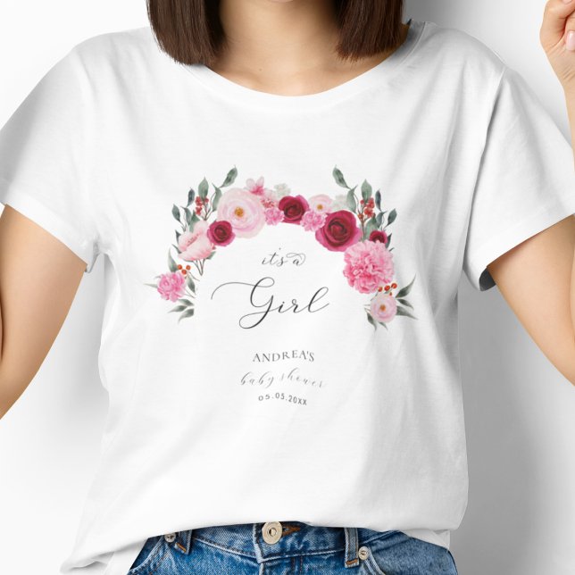Camiseta Floral Vibrante Rosa Quente É um Chá de fraldas (Criador carregado)
