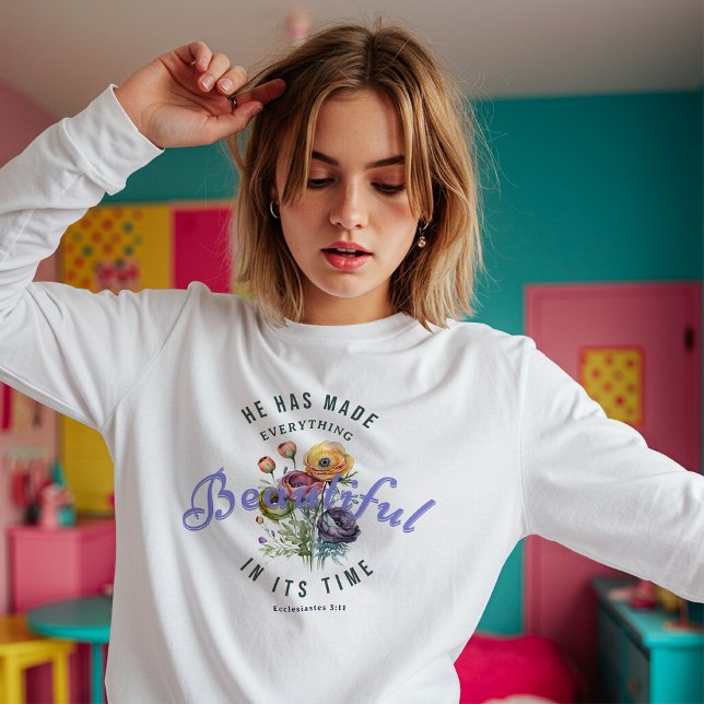 Camiseta Floral Watercolor Beautiful Scripture (Criador carregado)