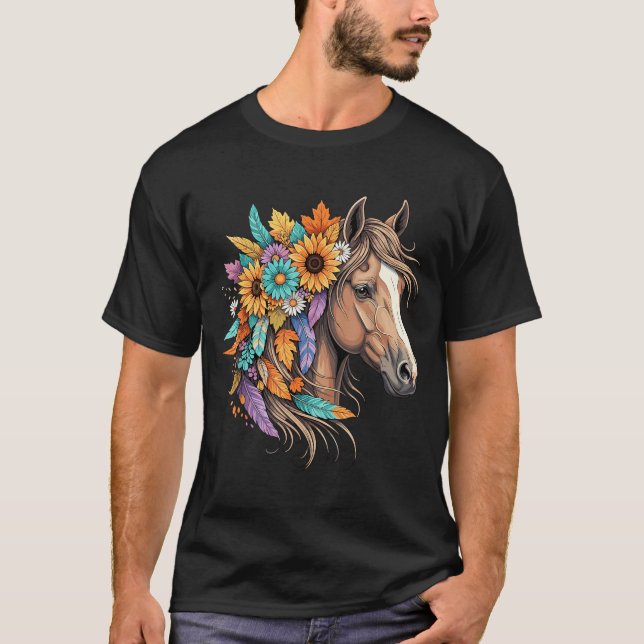 Camiseta Floral Wild Horse Country Horse Riding Women Girls (Frente)