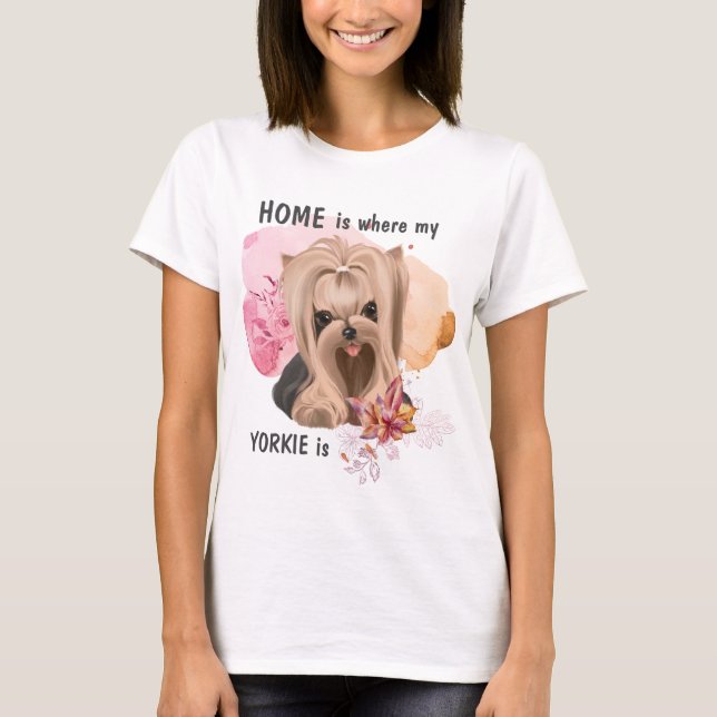 Camiseta Floral Yorkie é o lar (Frente)