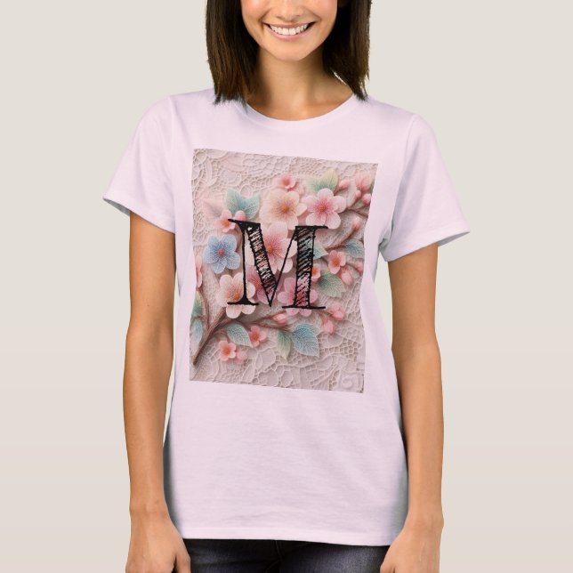 Camiseta Florença de colar floral cor-de-rosa monograma (Frente)
