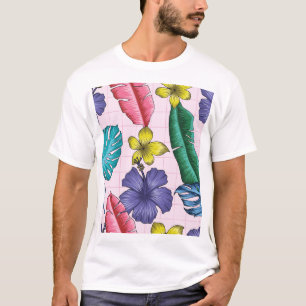 Camiseta Florença tropical: padrão de folhas sem costura