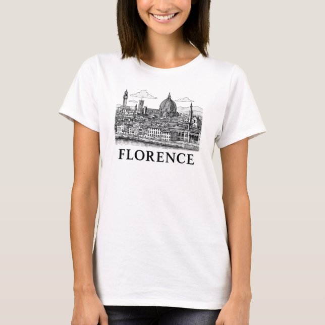 Camiseta Florence Cityscape - Arte de Linha da Catedral Duo (Frente)