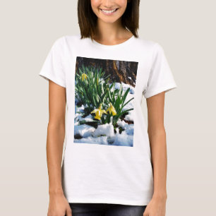 Camiseta Flores amarelas Daffodils na neve