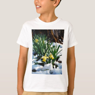 Camiseta Flores amarelas dos Daffodils na neve
