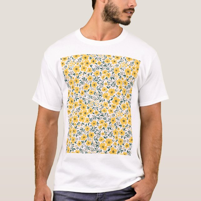 Camiseta Flores amarelas: flores modernas sem costura flora (Frente)