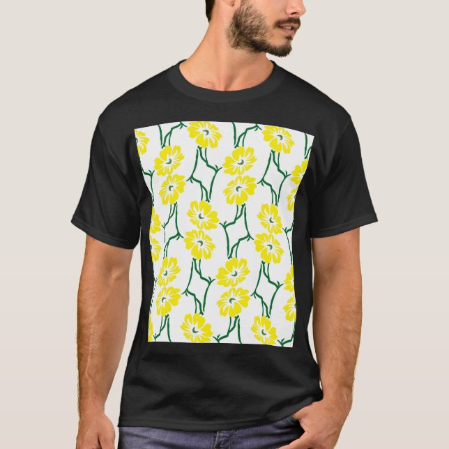Camiseta Flores Amarelas: Padrão Ilustrado Sem Costura (Frente)