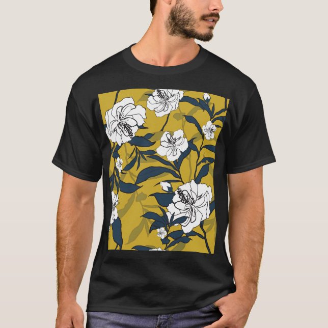 Camiseta Flores Amarelas Sem Fios. (Frente)