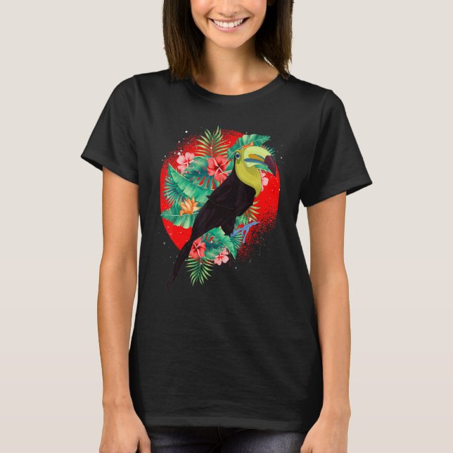 Camiseta Flores Animais Tropicais Florestas Tropicais Aves  (Frente)