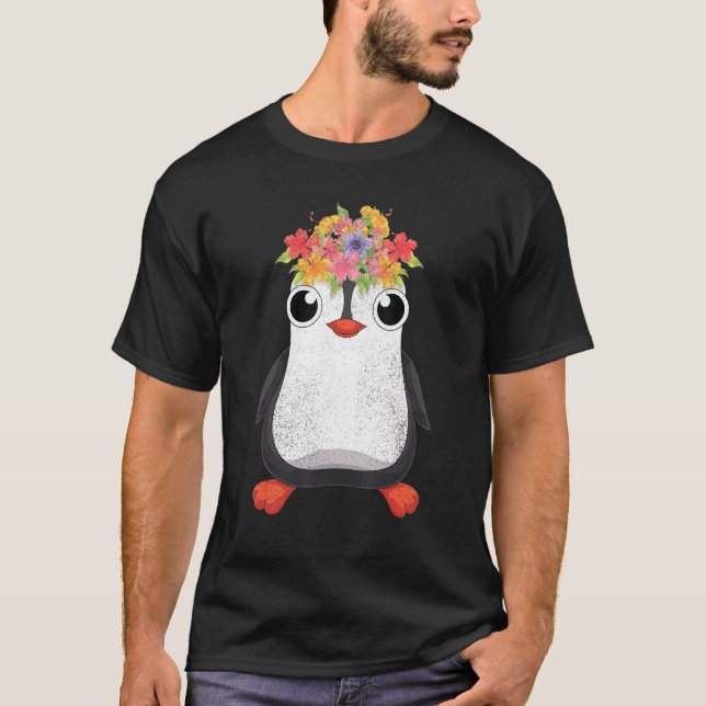 Camiseta Flores Animais Zoo Antártico Pinguim-Macaco (Frente)