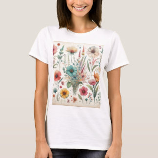 Camiseta Flores aquarelas em cores pastosas moles