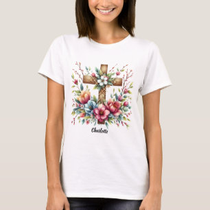 Camiseta Flores Artísticas Antigas Da Cruz Cristã