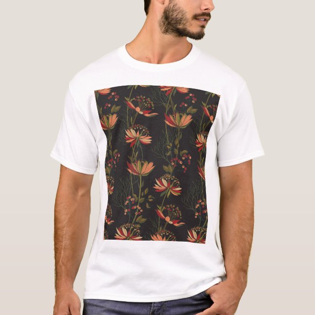 Camiseta Flores astrantia: tecelagem floral. (Frente)