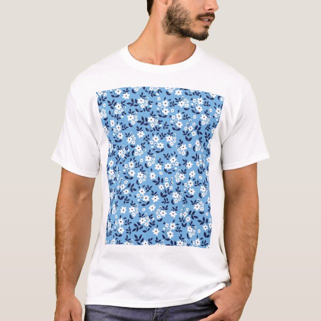 Camiseta Flores Azuis, Brancas: Vintage (Frente)