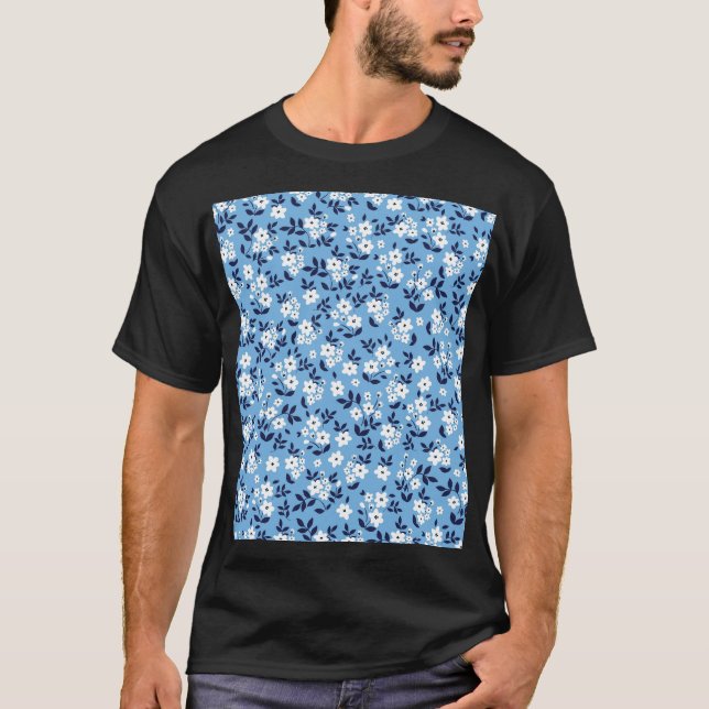 Camiseta Flores Azuis, Brancas: Vintage (Frente)