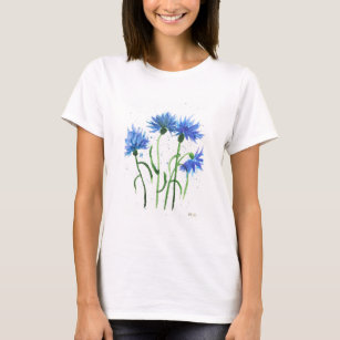 Camiseta Flores azuis Cornflower aquarelas bonito