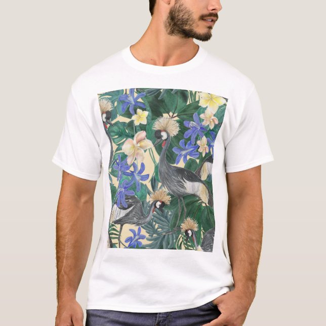 Camiseta Flores Azuis De Plumeria, Sem Costura. (Frente)