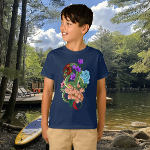 Camiseta Flores Azuis do Marinho de Dragão Chinês