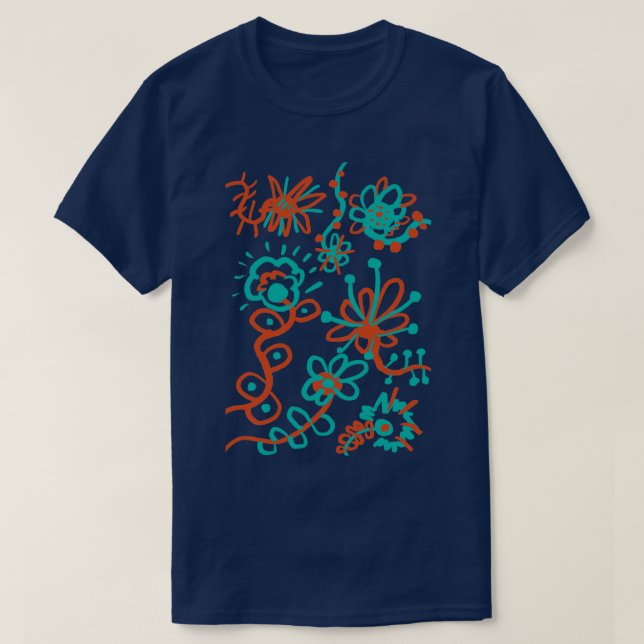 Camiseta Flores azuis e laranja (Frente do Design)